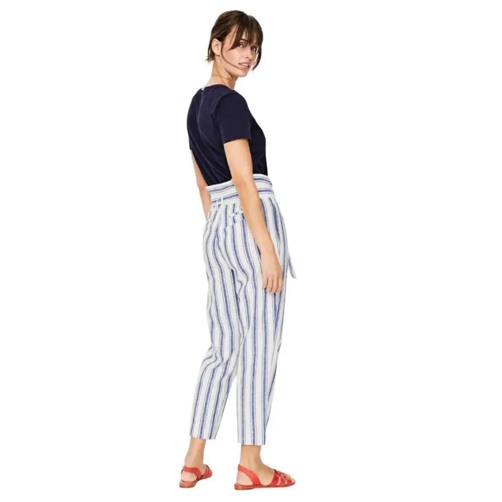 Boden St Ives paperbag striped linen blend trousers pants US 6 - Picture 3 of 11